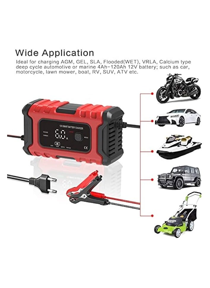 erorex Motorcycle Batteryrs 12V6A Full Automatic Smart Batteryrs Maintainer Portable Tricklers Battery Desulfator  - Image 4