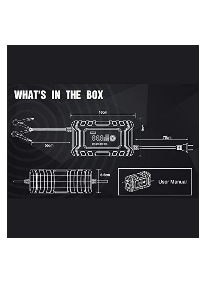 erorex Motorcycle Batteryrs 12V6A Full Automatic Smart Batteryrs Maintainer Portable Tricklers Battery Desulfator  - Image 3