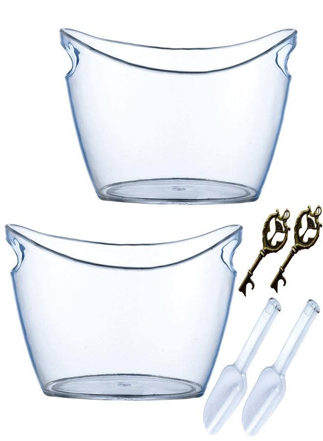 Weabetfu 2 PCS Ice Bucket,Acrylic Ice Buckets for Parties,5.5L Extra Large Clear Champagne Beer Tub Mimosa Bar Supplies Kit Wine Beverage Bucket with Corkscrew&Scoop for Wine Cocktail Bar(Clear) - Image 1