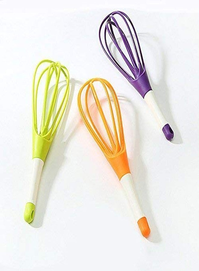 Kitchwish Plastic Flat Magic Master Balloon 2-in-1 Rotating Plastic Whisk Beater Hand Mixer Blender Steel, Multicolor, Pack of 3 - Image 1