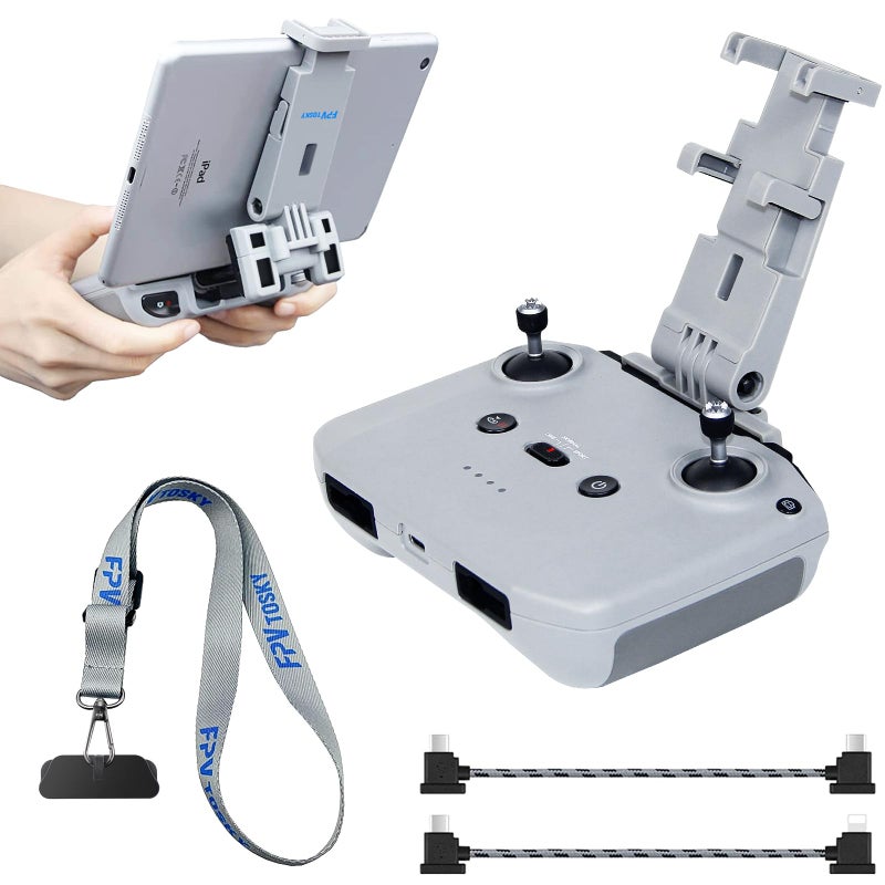 FPVtosky No Disassembly Tablet Holder for DJI Flip/Neo/Mini 4K/ 2 SE/Air 3/ Mini 5/4/ 3 Pro, 7-12 Inch Foldable iPad Mount Holder Pack of Lanyard and 2 Cables, Fits DJI RC-N1/RC-N2/RC-N3 Accessories - Image 1