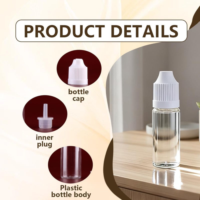 UPSTORE 10ml/0.34oz Transparent Plastic Refillable Empty Dropping Refueling Bottles Eye Liquid Squeezable Dropper Vials Sample Packing Storage Holder Container with White Screw Cap and Removable Plug (50) - Image 3