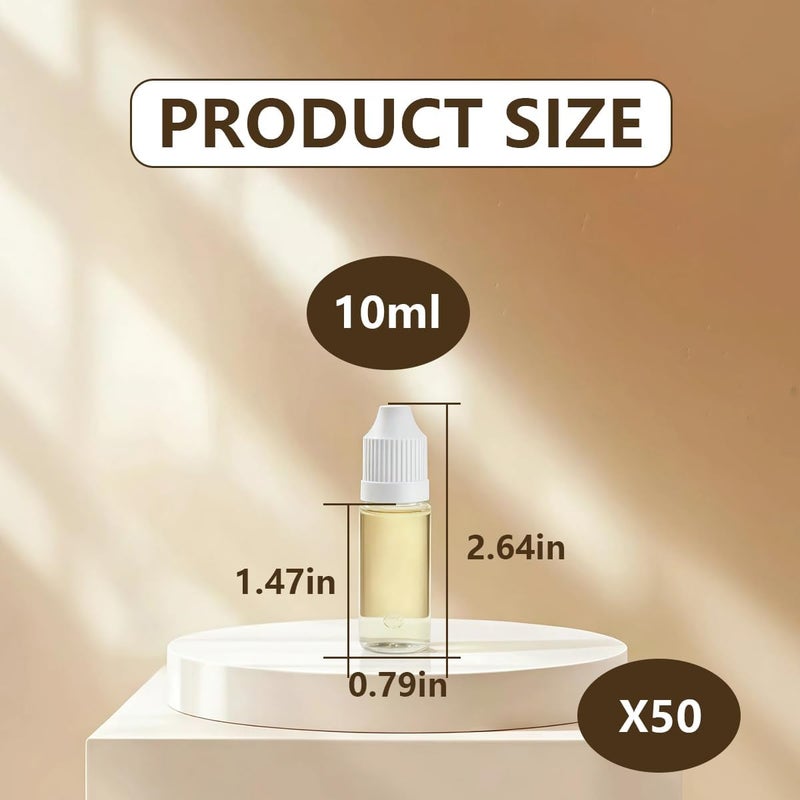 UPSTORE 10ml/0.34oz Transparent Plastic Refillable Empty Dropping Refueling Bottles Eye Liquid Squeezable Dropper Vials Sample Packing Storage Holder Container with White Screw Cap and Removable Plug (50) - Image 2