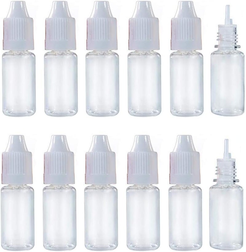 UPSTORE 10ml/0.34oz Transparent Plastic Refillable Empty Dropping Refueling Bottles Eye Liquid Squeezable Dropper Vials Sample Packing Storage Holder Container with White Screw Cap and Removable Plug (50) - Image 1