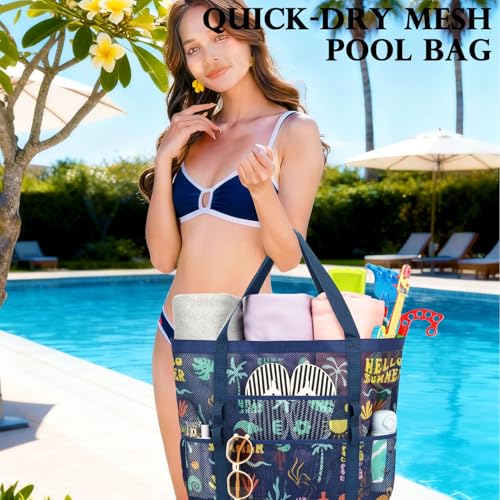 Fammart Mesh Beach Bag for Women Large Beach Toy Pool Bag with Zipper Pocket SandProof Cruise Essentials 2026 Family Travel - Image 3