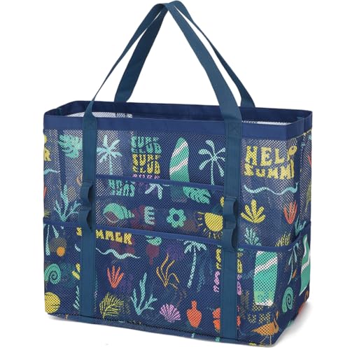 Fammart Mesh Beach Bag for Women Large Beach Toy Pool Bag with Zipper Pocket SandProof Cruise Essentials 2026 Family Travel - Image 1