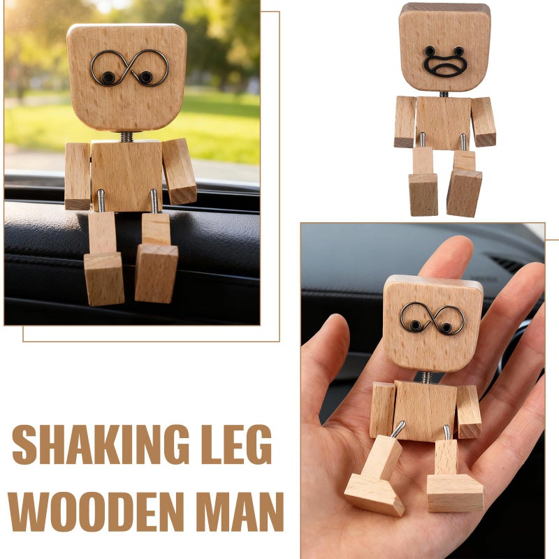 Novabright 2 Pcs Shaking Wooden Man Figurine with 12 Pcs Magnetic Expressions, Shaking Feet Wooden Doll for Car Dashboard Desktop Decorations Birthday Anniversary Handmade Women Man Gift - Image 5