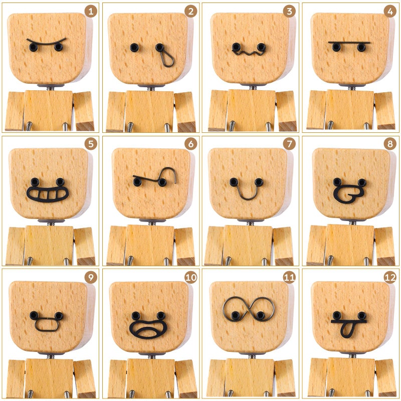 Novabright 2 Pcs Shaking Wooden Man Figurine with 12 Pcs Magnetic Expressions, Shaking Feet Wooden Doll for Car Dashboard Desktop Decorations Birthday Anniversary Handmade Women Man Gift - Image 4