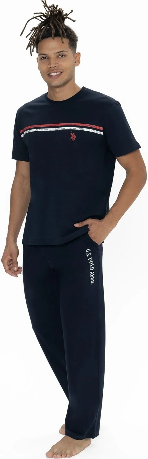 18895 Men's Short Sleeve Crew Neck Pajama Set-Navy Blue
