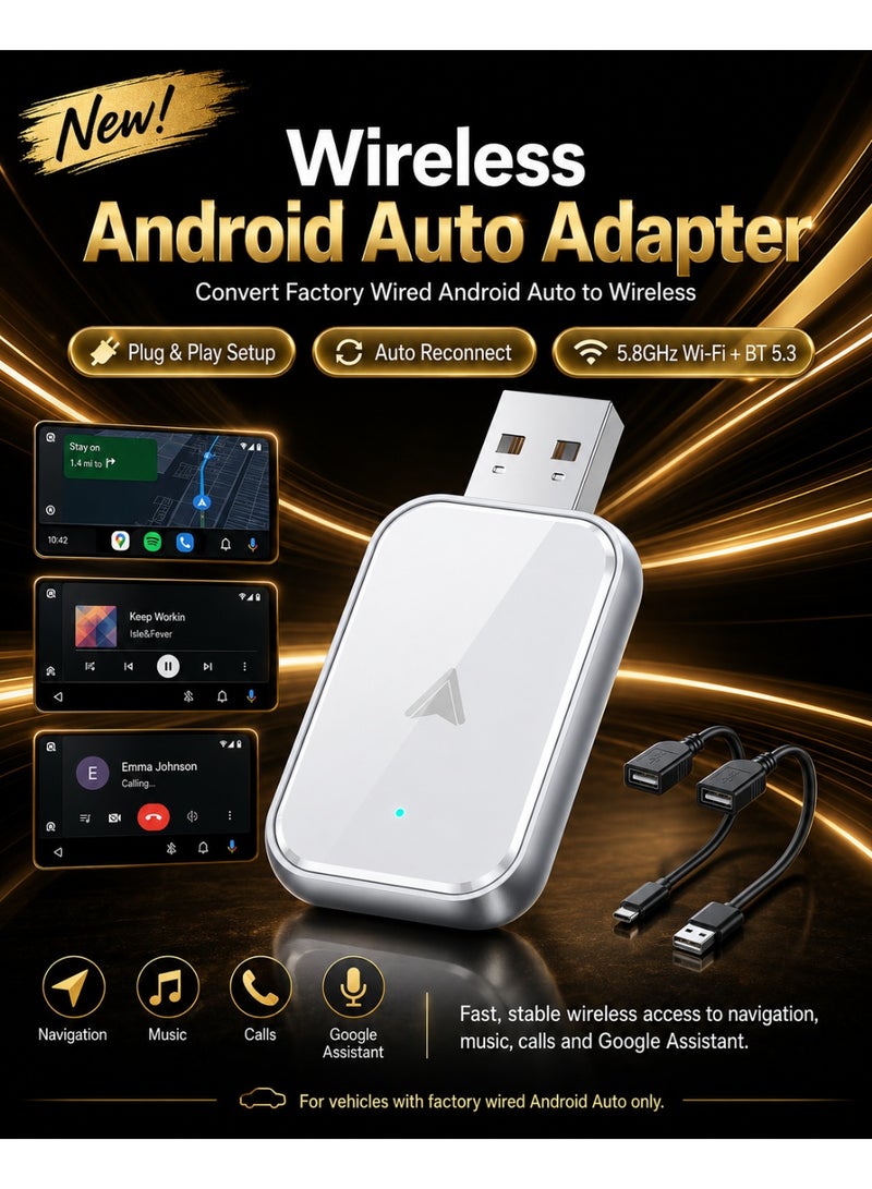 Kingone Wireless Android Auto Adapter for Android Phones, Converts Factory Wired Android Auto to Wireless, Plug and Play Auto Connect, White - Image 1
