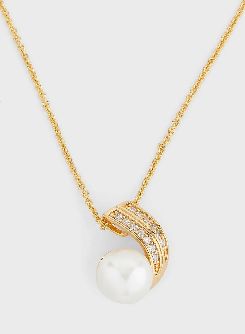 ELLA CZ Stones And Pearl Drop Pendant Necklace
