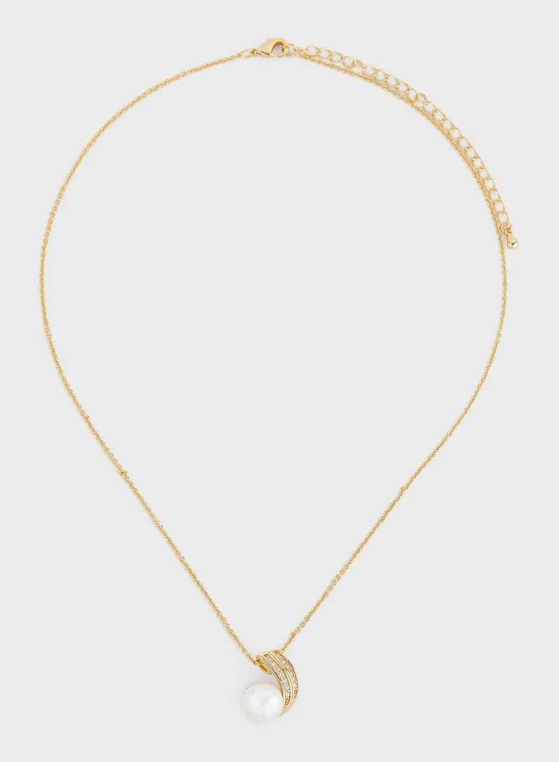 ELLA CZ Stones And Pearl Drop Pendant Necklace