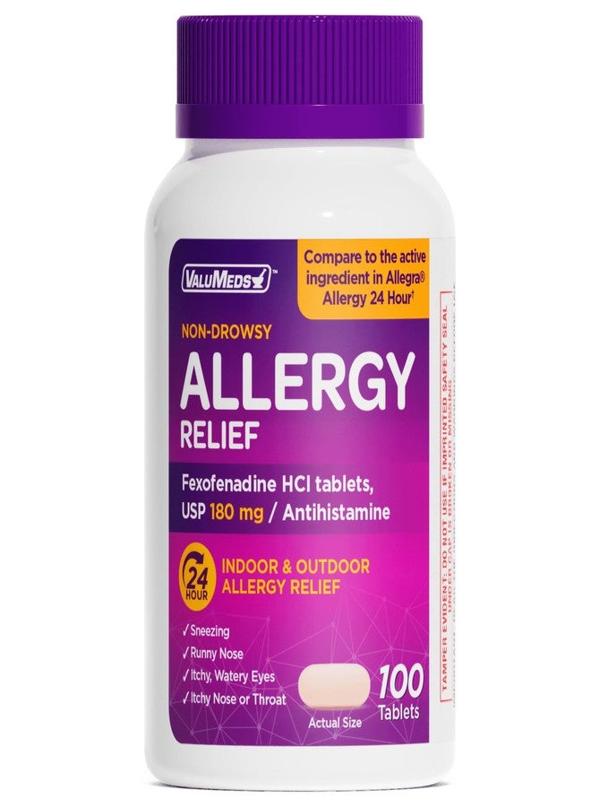 ValuMeds | Compare to Allegra | Fexofenadine HCl 180mg | 24-Hour Allergy Relief, Non-Drowsy Antihistamine Generic Medicine for Allergies, Hay Fever, Itchy Eyes | for Kids & Adults (100 Count) - Image 1