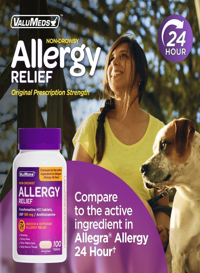 ValuMeds | Compare to Allegra | Fexofenadine HCl 180mg | 24-Hour Allergy Relief, Non-Drowsy Antihistamine Generic Medicine for Allergies, Hay Fever, Itchy Eyes | for Kids & Adults (100 Count) - Image 2