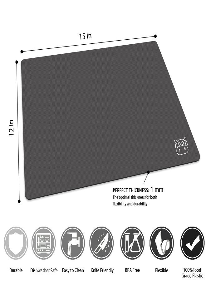 ZVP Flexible Plastic Cutting Board Set of 5 Gradient Color, Colorful Chopping Boards, BPA Free Mats, Non-Slip, Dishwasher Safe, 15x12 Inch, Gray Neutral Colors - Image 3