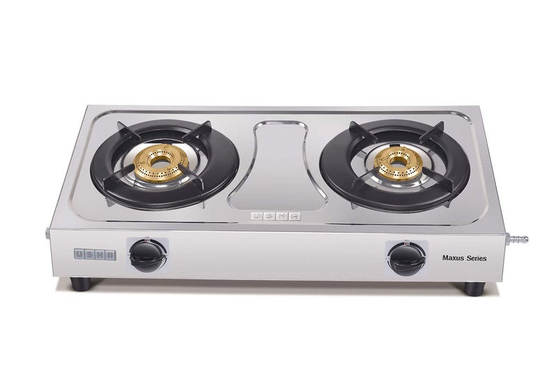 USHA Maxus Gs2 001 Stainless Steel Brass 2 Burners Cooktop (Silver, Manual Ignition) - Image 1