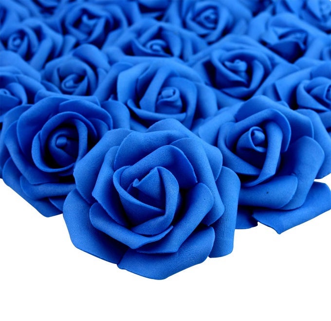 3 X 16 X 3 INCHES 100PCS DIY REAL TOUCH 3D ARTIFICIAL FOAM ROSE HEAD WITHOUT STEM FOR WEDDING PARTY HOME DECORATION DEEP BLUE