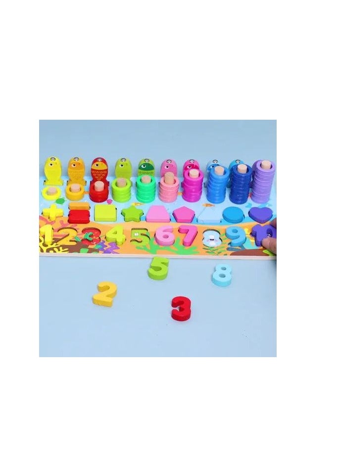 Generic Wooden puzzle matching letters, numbers, shapes, and fishing  - Image 3