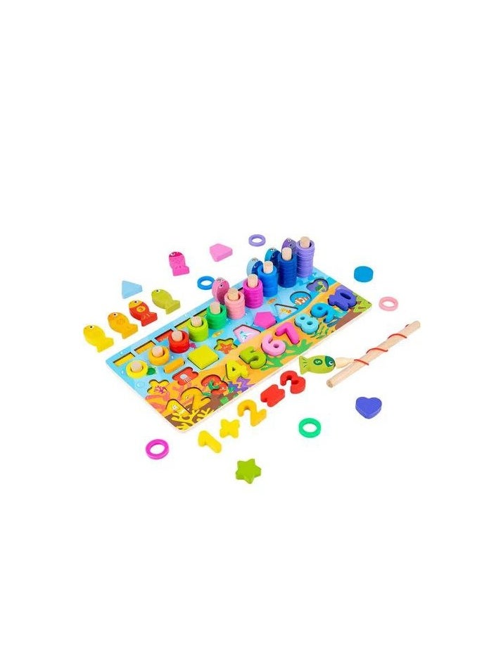 Generic Wooden puzzle matching letters, numbers, shapes, and fishing  - Image 4