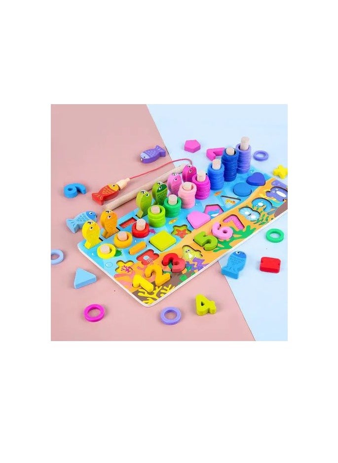 Generic Wooden puzzle matching letters, numbers, shapes, and fishing  - Image 5