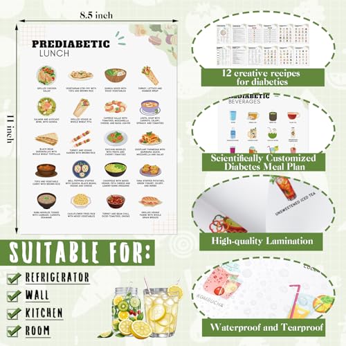 Sinload 12 Pcs Pre Diabetic Food List Laminated Diabetes Type 2 Meal Plan Food Chart Low Sugar Food Glycemic Index Chart - Image 2