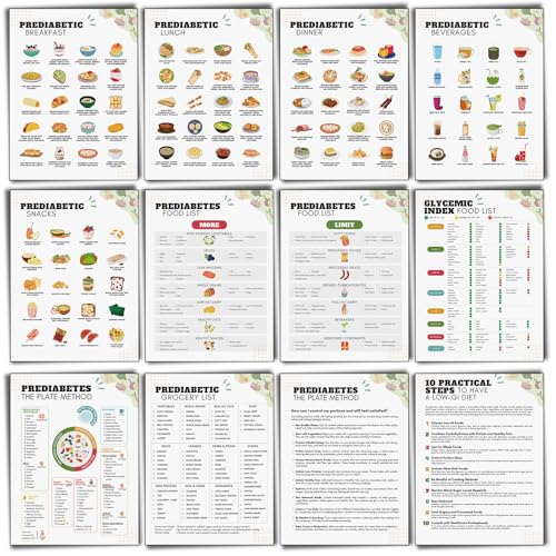 Sinload 12 Pcs Pre Diabetic Food List Laminated Diabetes Type 2 Meal Plan Food Chart Low Sugar Food Glycemic Index Chart - Image 1