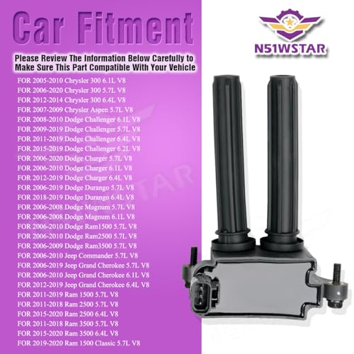 N51WSTAR Set of 8 Ignition Coil Pack Compatible with Chrysler Dodge Ram Jeep 300 Aspen Challenger Durango Magnum Charger Commander Grand Cherokee 05-19 5.7L 6.1L 6.4L Replacement for UF504 C1526 - Image 5