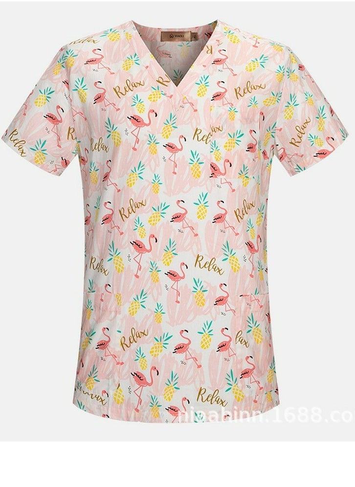 Loquat Unisex Printed V-Neck Medical Uniform Scrubs Top for Women/Men Workwear 