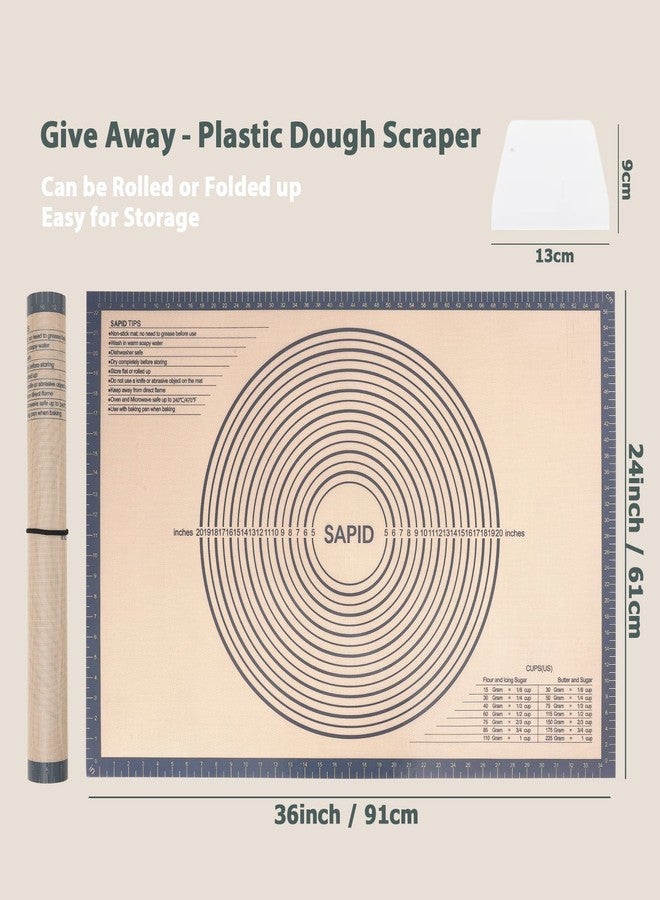 Sapid Extra Thick Silicone Pastry Mat Non-slip with Measurements for Non-stick Silicone Baking Mat Extra Large, Dough Rolling, Pie Crust, Kneading Mats, Countertop, Placement Mats (24" x 36", Gray) - Image 2
