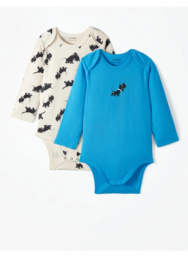 جون Baby Envelope Collar 2-Piece Long Sleeve Bodysuit with Dog Print