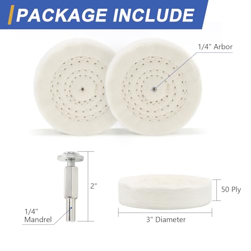 SCOTTCHEN Buffing Polishing Wheel 3" Fine Cotton (50 Ply) 1/4" Arbor with 1/4" Mandrel for Drill - 2Pack - Image 2