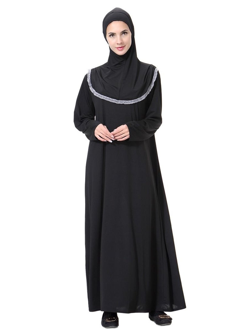 Loquat Women's Muslim Stylish Hooded Abaya With Hijab Maxi Long Gown Dress Robe Black/Grey  - Image 1