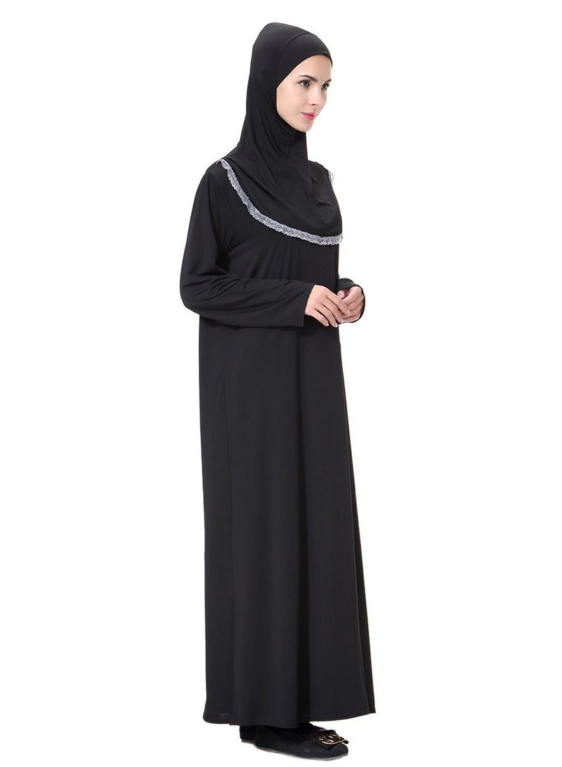 Loquat Women's Muslim Stylish Hooded Abaya With Hijab Maxi Long Gown Dress Robe Black/Grey  - Image 2
