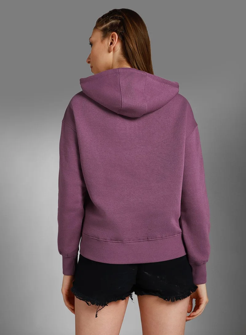 HIGH STAR Women's Purple Cotton Blend Solid Pattern Regular Fit Sweatshirt