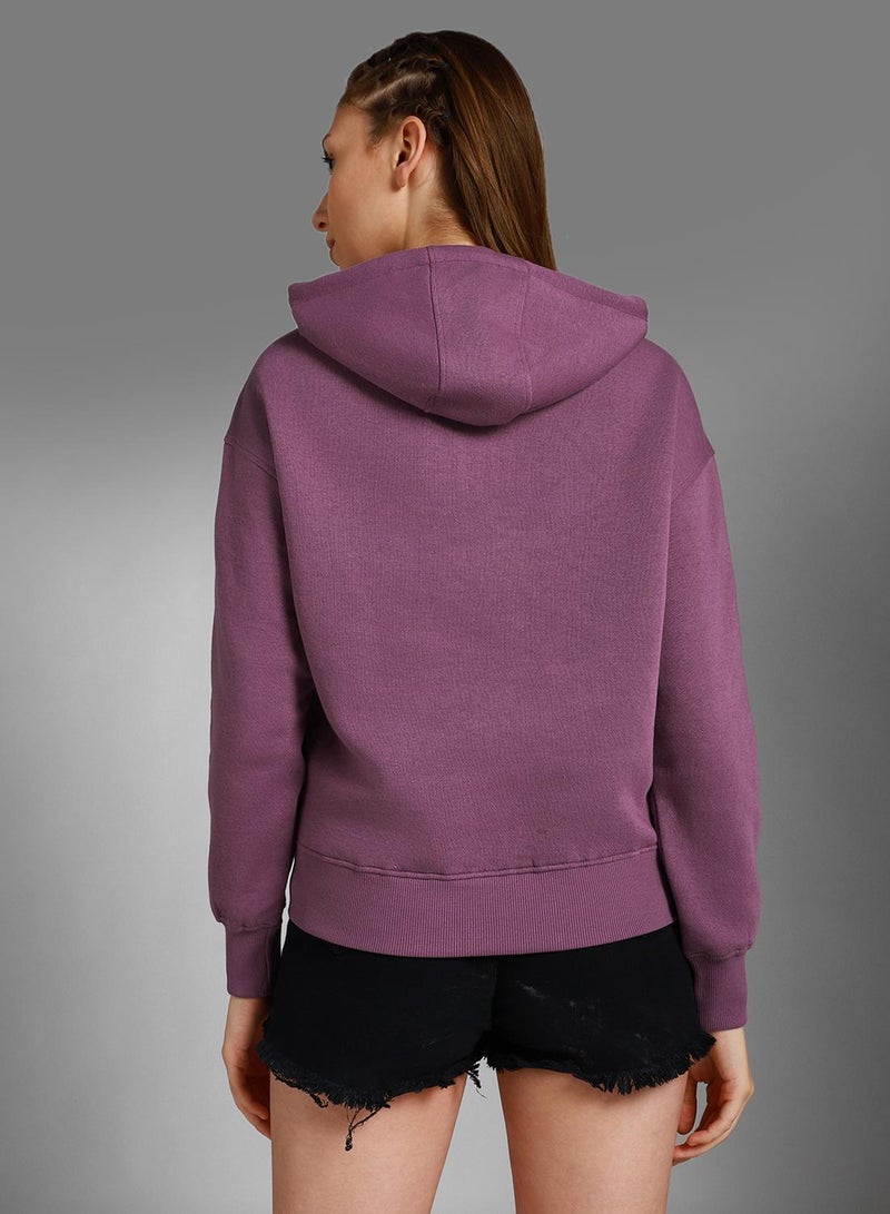 HIGH STAR Women's Purple Cotton Blend Solid Pattern Regular Fit Sweatshirt - Image 2