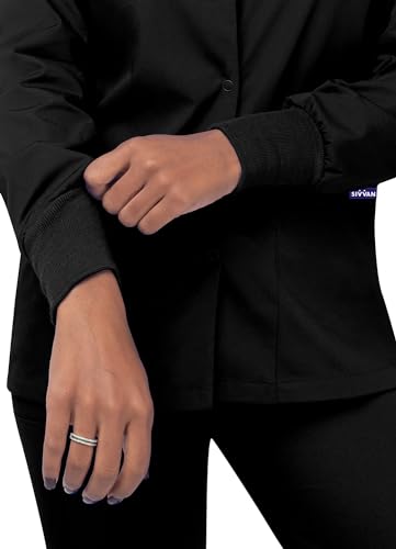 Sivvan Scrubs for Women - Front Snap Warm - Up Jacket - S8306 - Black - 2X - Image 5