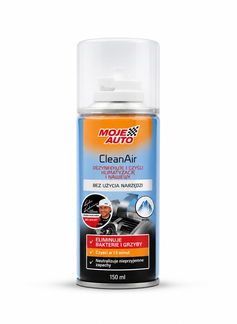 Moje Auto CleanAir Car AC Cleaner Spray 150ml, Air Conditioner Vent & Evaporator Cleaning Foam, HVAC Disinfectant, Odor Eliminator, Bacteria & Mold Remover, Cabin Air Freshener, One-Step Auto AC Cleaning Solution, Fast Acting - Image 1