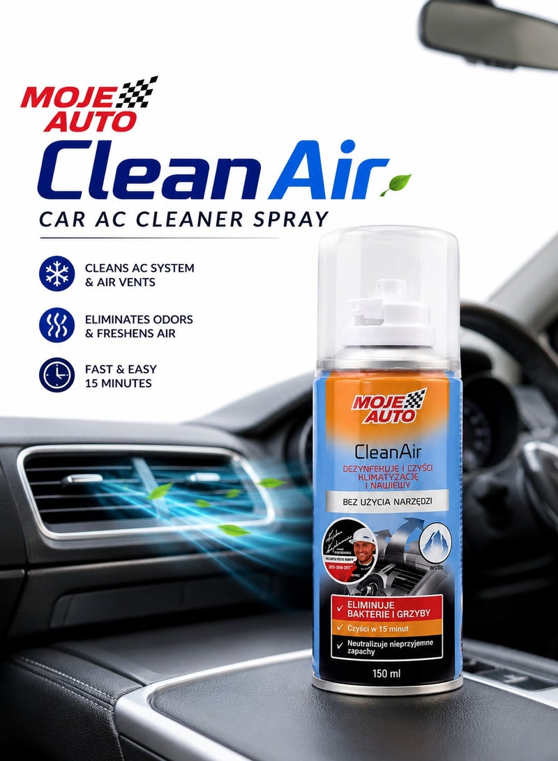 Moje Auto CleanAir Car AC Cleaner Spray 150ml, Air Conditioner Vent & Evaporator Cleaning Foam, HVAC Disinfectant, Odor Eliminator, Bacteria & Mold Remover, Cabin Air Freshener, One-Step Auto AC Cleaning Solution, Fast Acting - Image 2