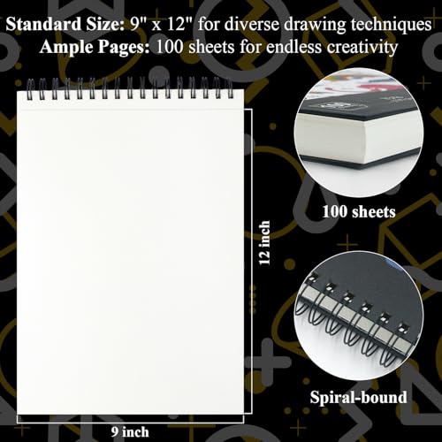 Fuxi دفتر رسم للأطفال، 9" × 12" دفتر رسم للأطفال، 100 ورقة (73lb/120gsm) ورق رسم للأطفال، دفتر رسم حلزوني للأطفال، هدايا عيد الميلاد للأحفاد. - Image 2