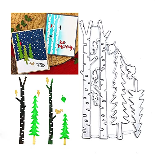 Autumn Forest Tree Cutting Dies Winter Christmas Pine Tree Stump Birds Squirrel Branch Die Cuts Metal Embossing Stencils Template Mould for Card Scrapbooking and DIY Craft Album Paper Card Decor