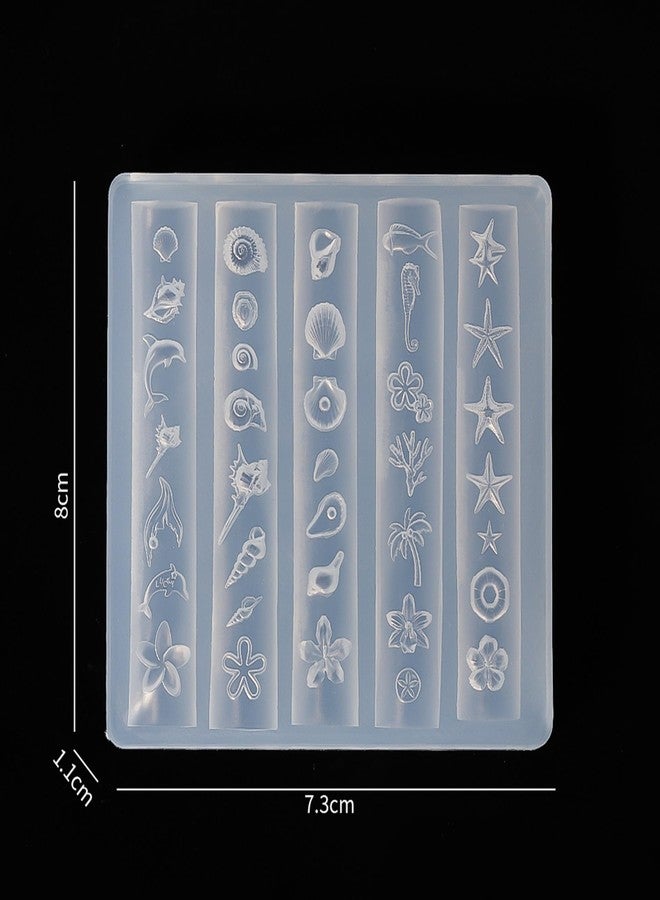 LIFOOST Sea Themed Silicone Nails Art Mold Set with Summer Seaside Shell Conch Starfish Coconut Tree Flower Designs 3D Template Carving Mold for Manicure Designs - Image 3