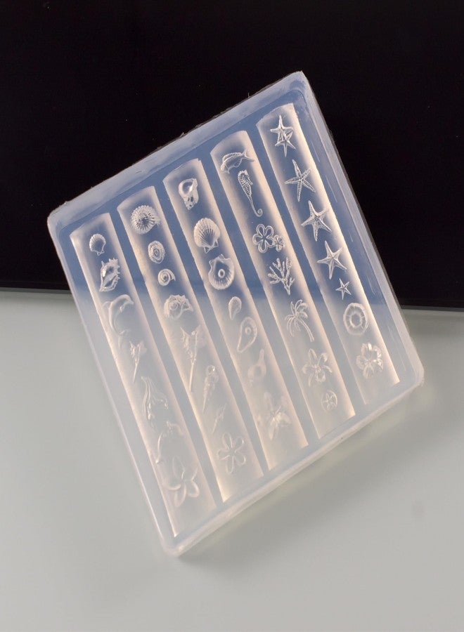 LIFOOST Sea Themed Silicone Nails Art Mold Set with Summer Seaside Shell Conch Starfish Coconut Tree Flower Designs 3D Template Carving Mold for Manicure Designs - Image 4