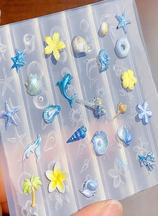 LIFOOST Sea Themed Silicone Nails Art Mold Set with Summer Seaside Shell Conch Starfish Coconut Tree Flower Designs 3D Template Carving Mold for Manicure Designs - Image 2