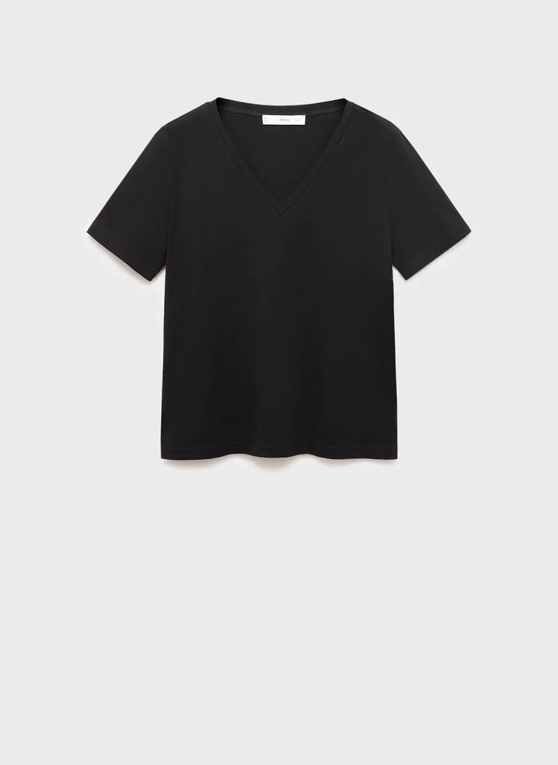 MANGO V-Neck Cotton T-Shirt