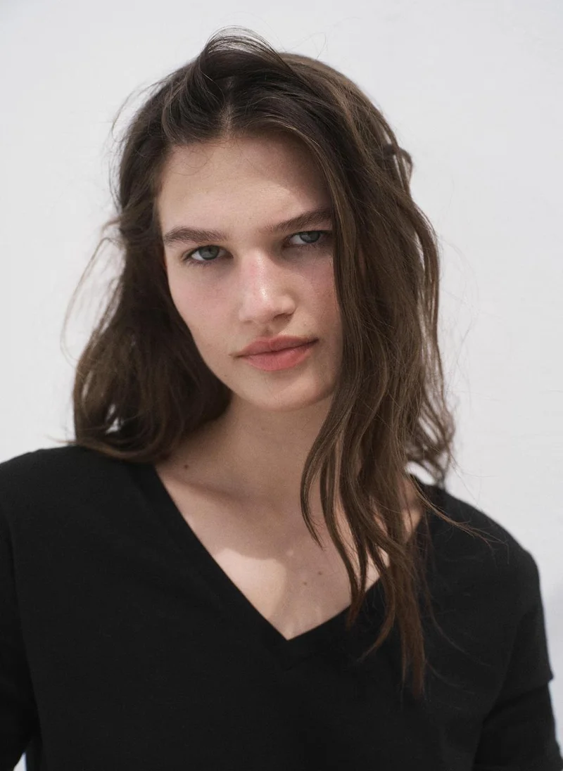 MANGO V-Neck Cotton T-Shirt