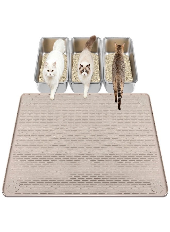 Lanstics 40"x28" Cat Litter Mat Lanstics Cat Mat for Litter Box Large Silicone Litter Box Mat for Kitty Scatter Control Floor Protect (Khaki) - Image 1