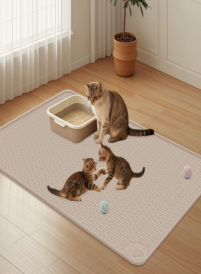 Lanstics 40"x28" Cat Litter Mat Lanstics Cat Mat for Litter Box Large Silicone Litter Box Mat for Kitty Scatter Control Floor Protect (Khaki) - Image 4