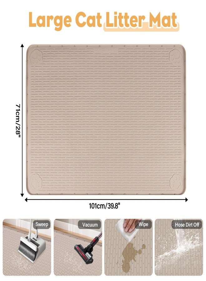 Lanstics 40"x28" Cat Litter Mat Lanstics Cat Mat for Litter Box Large Silicone Litter Box Mat for Kitty Scatter Control Floor Protect (Khaki) - Image 2