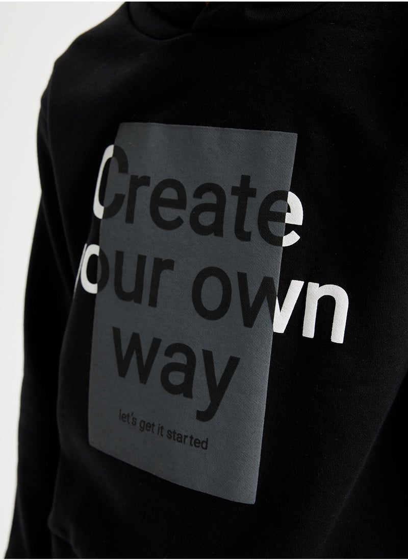 DeFacto - Hooded Printed Sweatshirt With Elastic Waist Jogger Pants 2-Piece Set - Image 1