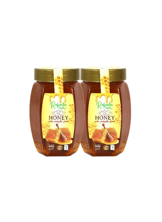 Rafaella Natural Honey Hexa Jar, 2x500g | Premium Quality | 100% Pure Honey | No Added Sugar or Preservatives - Image 1